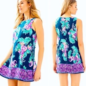 Lilly Pulitzer Donna Romper Inky Navy Peanut Gallery Engineered 14 Dry cleaned